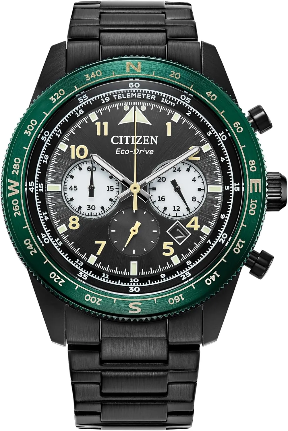 Citizen Men's Eco-Drive Weekender Sport Casual, Black Stainless Steel Bracelet Watch, Chronograph (Model: CA4555-81E)