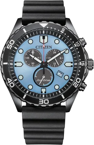 Citizen Men's Eco-Drive Weekender Sport Casual, Black Stainless Steel Watch, Polyurethane Strap, Chronograph, Blue Dial (Model: AT2567-18L)