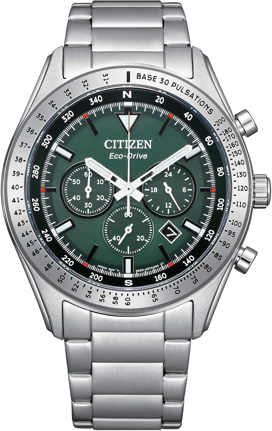 Citizen Men's Eco-Drive Weekender Sport Casual, Silver-Tone Stainless Steel Bracelet Watch, Chronograph, Green Dial (Model: CA4600-89X)