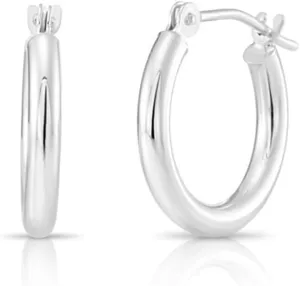 Classic 10K White Gold Hoop Earrings - Shiny Polished Plain Round Gold Hoops for Women and Men