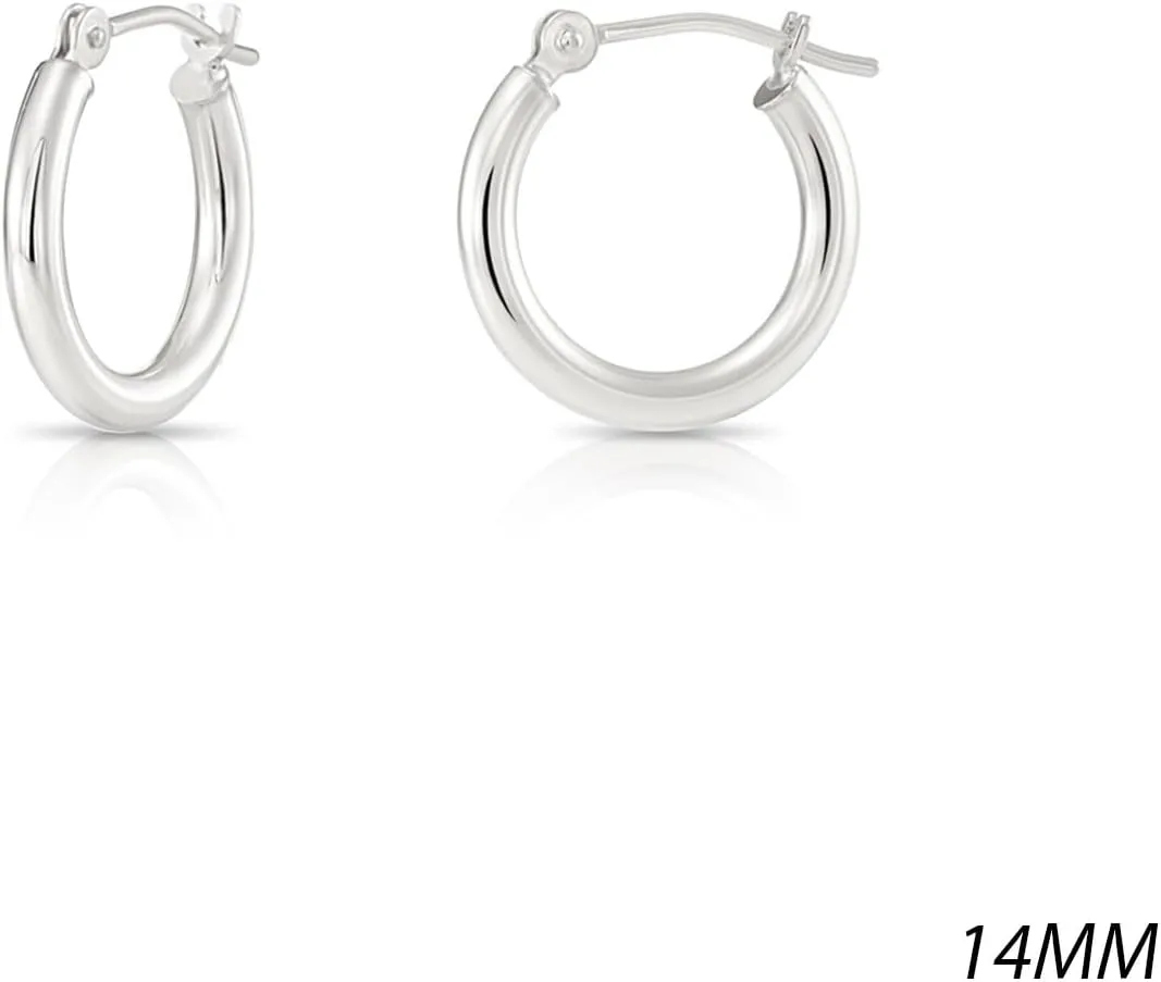 Classic 10K White Gold Hoop Earrings - Shiny Polished Plain Round Gold Hoops for Women and Men