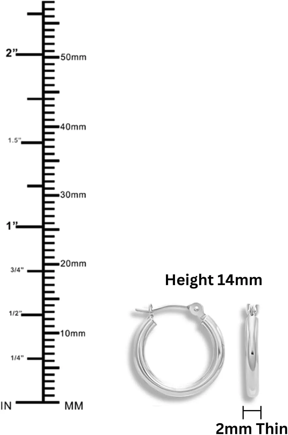 Classic 10K White Gold Hoop Earrings - Shiny Polished Plain Round Gold Hoops for Women and Men
