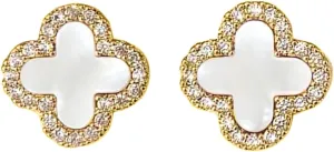 Clover Earrings for Women | Hypoallergenic Studded Clover Stud Earrings | Lovely Gift - Studded White