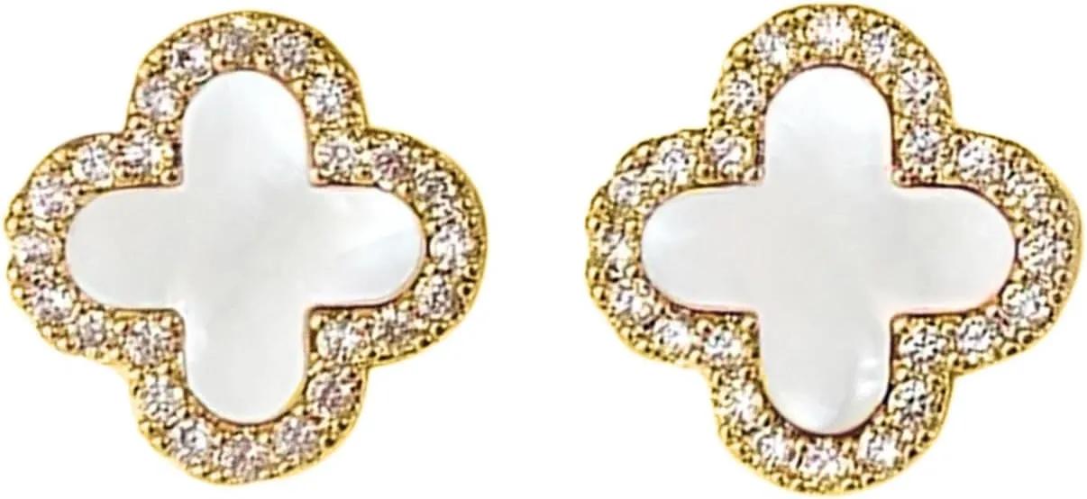 Clover Earrings for Women | Hypoallergenic Studded Clover Stud Earrings | Lovely Gift - Studded White