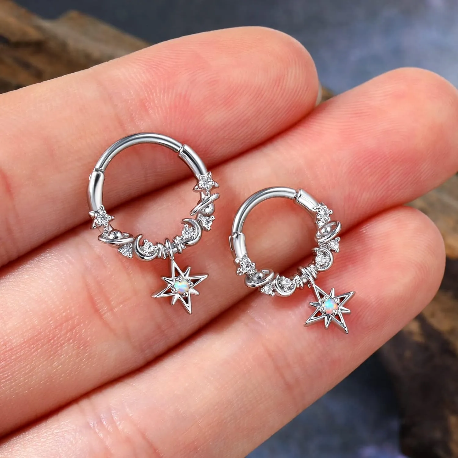 CM Crareesi Mania Dangle Septum Piercing Jewelry Star Septum Ring 316L Surgical Steel Daith Piercing Jewelry 16G Cute Helix Earrings for Women Dangle Nose Ring