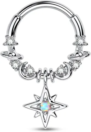 CM Crareesi Mania Dangle Septum Piercing Jewelry Star Septum Ring 316L Surgical Steel Daith Piercing Jewelry 16G Cute Helix Earrings for Women Dangle Nose Ring