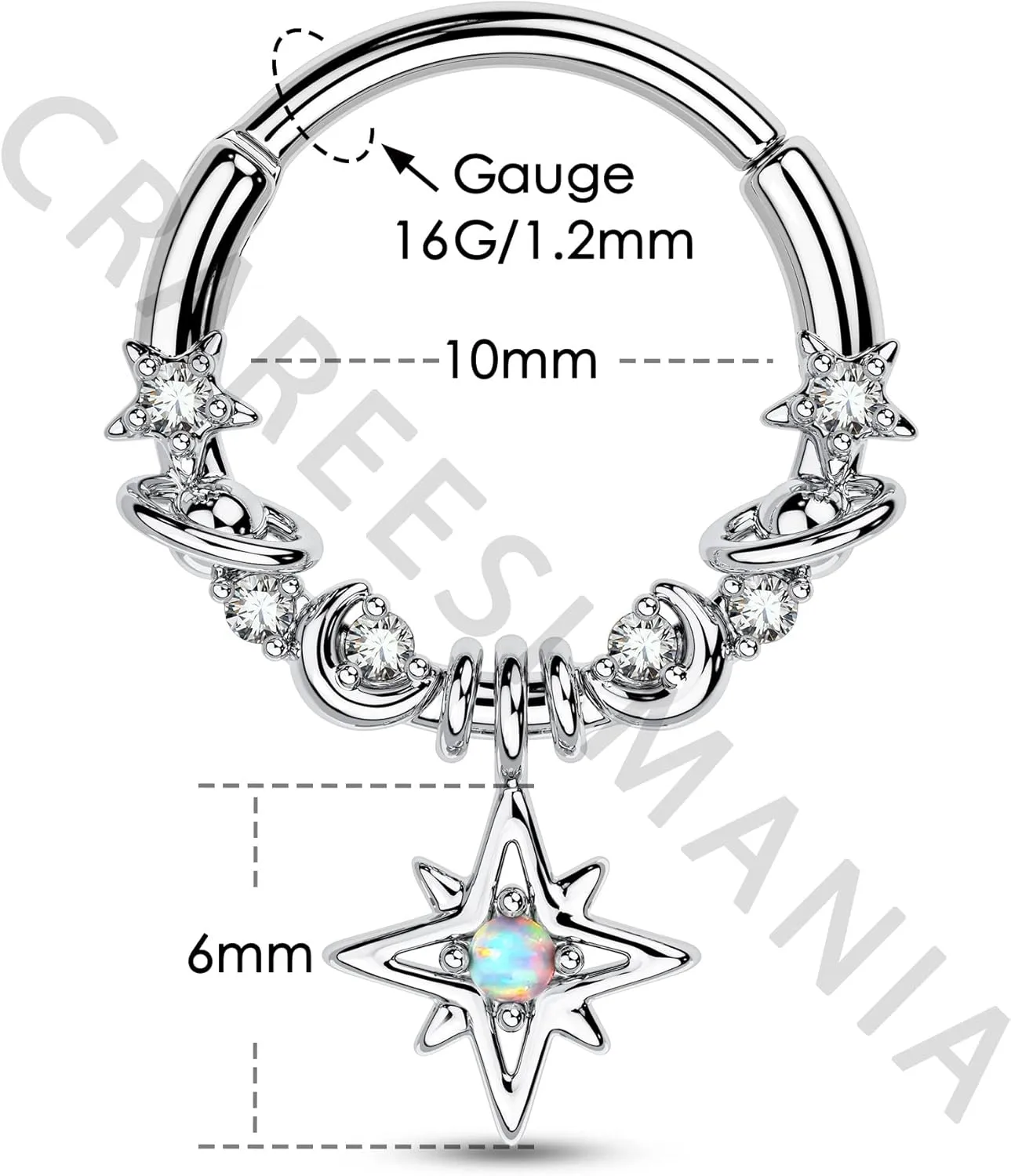 CM Crareesi Mania Dangle Septum Piercing Jewelry Star Septum Ring 316L Surgical Steel Daith Piercing Jewelry 16G Cute Helix Earrings for Women Dangle Nose Ring