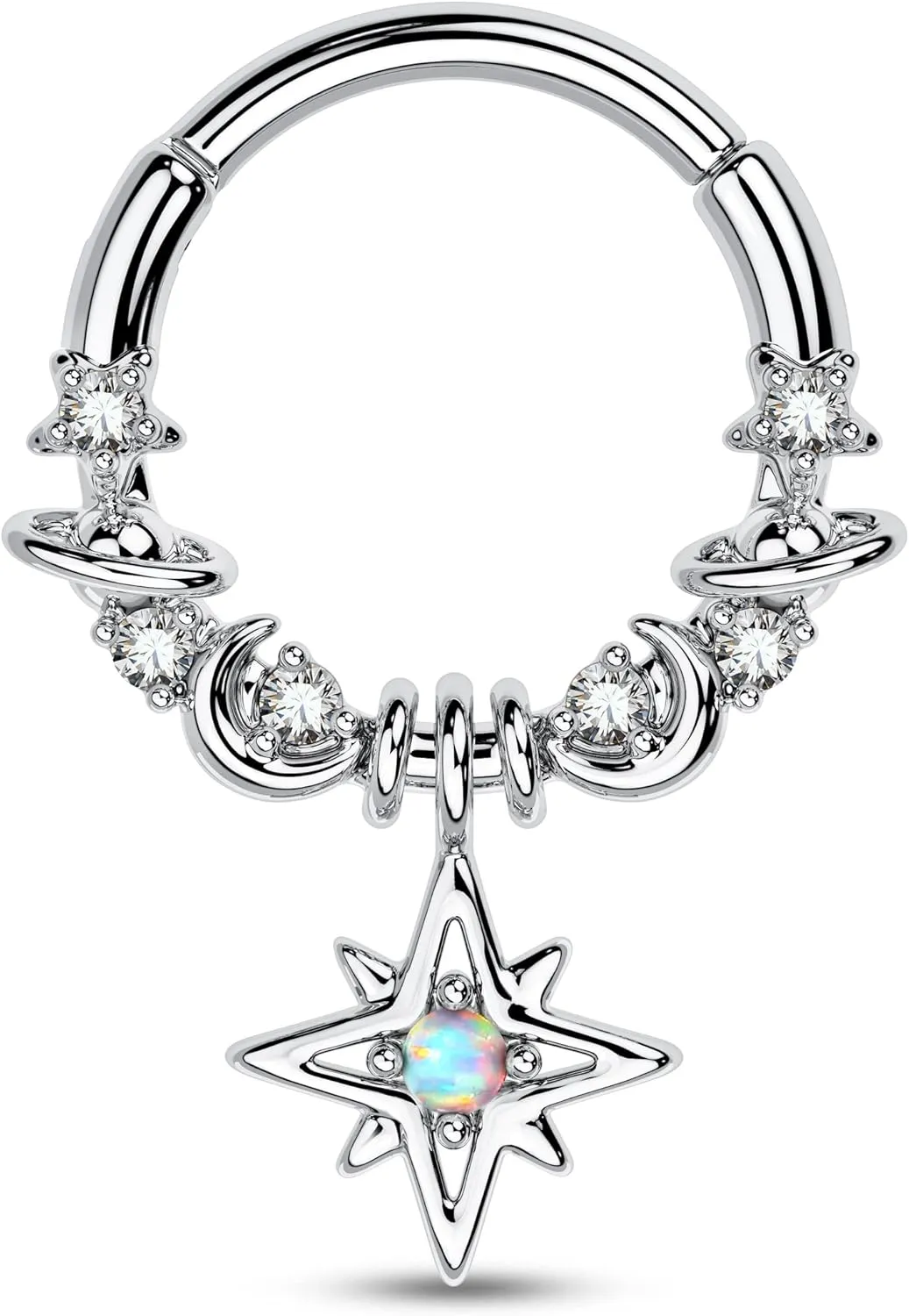CM Crareesi Mania Dangle Septum Piercing Jewelry Star Septum Ring 316L Surgical Steel Daith Piercing Jewelry 16G Cute Helix Earrings for Women Dangle Nose Ring