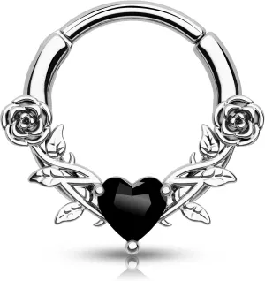 CM Crareesi Mania Rose Septum Rings 16G Septum Piercing Jewelry 316L Stainless Steel Daith Earrings Heart CZ Helix Cartilage Conch Piercing Jewelry for Women