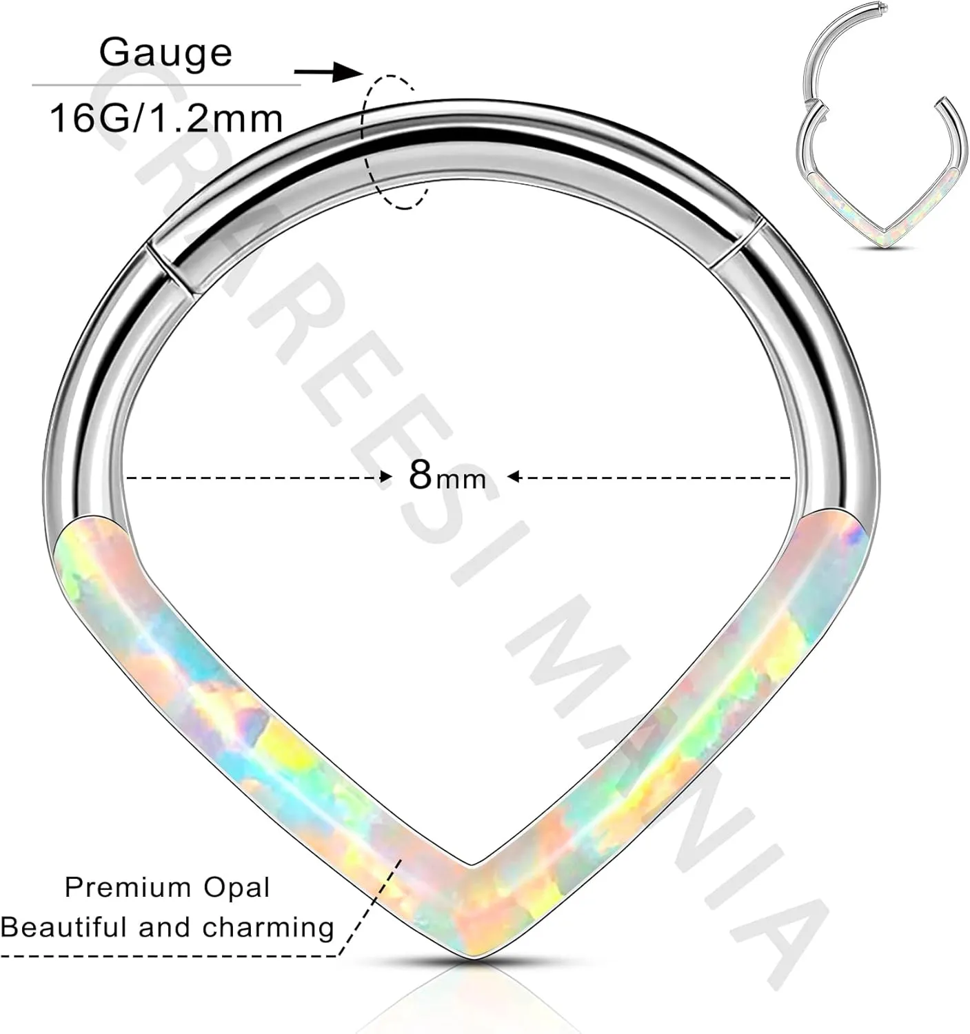 CM Crareesi Mania Teardrop Daith Earrings Hoop Hinged Clicker Rings 16G Helix Cartilage Earrings Hoop 316L Stainless Steel CZ Helix Tragus Daith Septum Clicker Jewelry