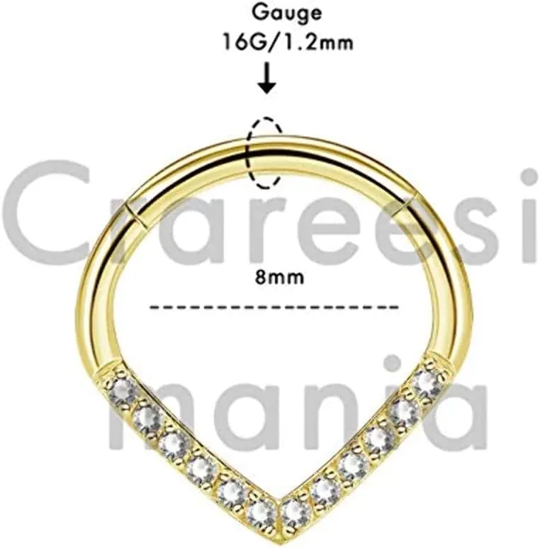 CM Crareesi Mania Teardrop Daith Earrings Hoop Hinged Clicker Rings 16G Helix Cartilage Earrings Hoop 316L Stainless Steel CZ Helix Tragus Daith Septum Clicker Jewelry