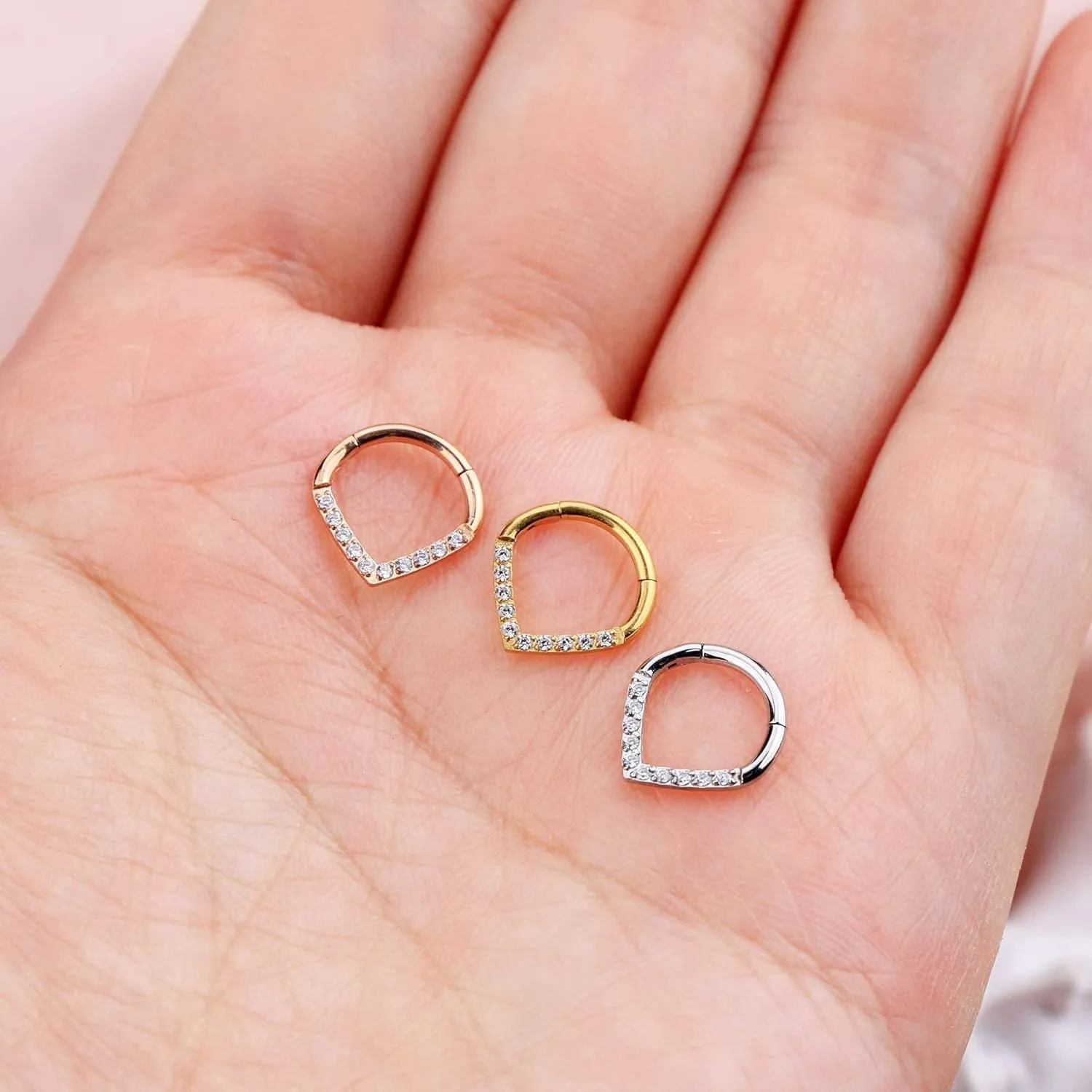 CM Crareesi Mania Teardrop Daith Earrings Hoop Hinged Clicker Rings 16G Helix Cartilage Earrings Hoop 316L Stainless Steel CZ Helix Tragus Daith Septum Clicker Jewelry