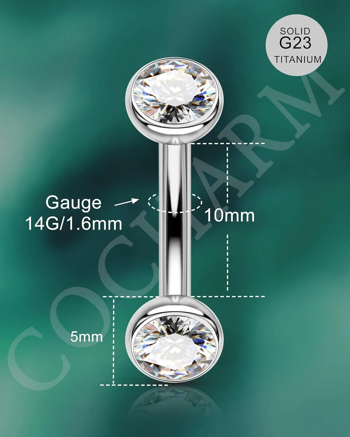 COCHARM Titanium Belly Button Ring 14G Clear CZ Belly Button Piercing Internally Thread Belly Navel Rings for Women