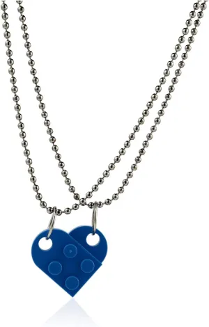 COLORFUL BLING 2Pcs Brick Love Heart Shaped Pendant Necklace Set Elements for Couples Lovers Matching Building Block Bricks Kits Him Her Creative Friendship Valentine's Day BFF Jewelry