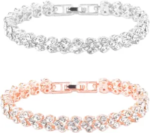 COLORFUL BLING Elegant Crystal Bracelet Roman Style Rhinestone Hollow Bracelet Birthday Gifts for Women
