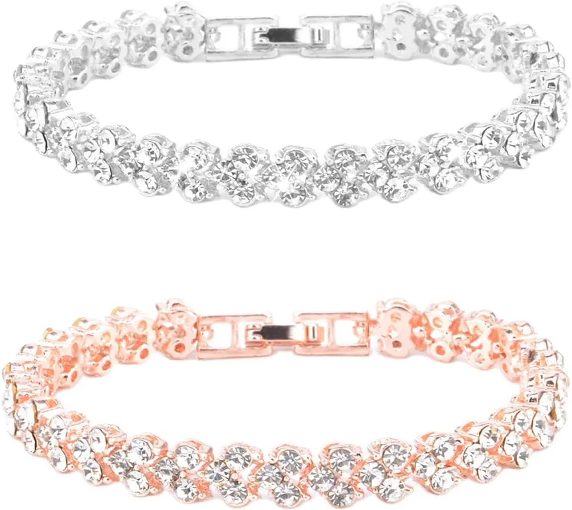COLORFUL BLING Elegant Crystal Bracelet Roman Style Rhinestone Hollow Bracelet Birthday Gifts for Women