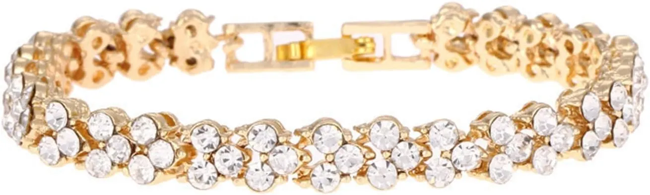 COLORFUL BLING Elegant Crystal Bracelet Roman Style Rhinestone Hollow Bracelet Birthday Gifts for Women