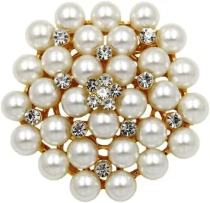COLORFUL BLING Elegant Imitation Pearl Floral Crystal Brooch Pin for Wedding Bridal Fashion Jewelry