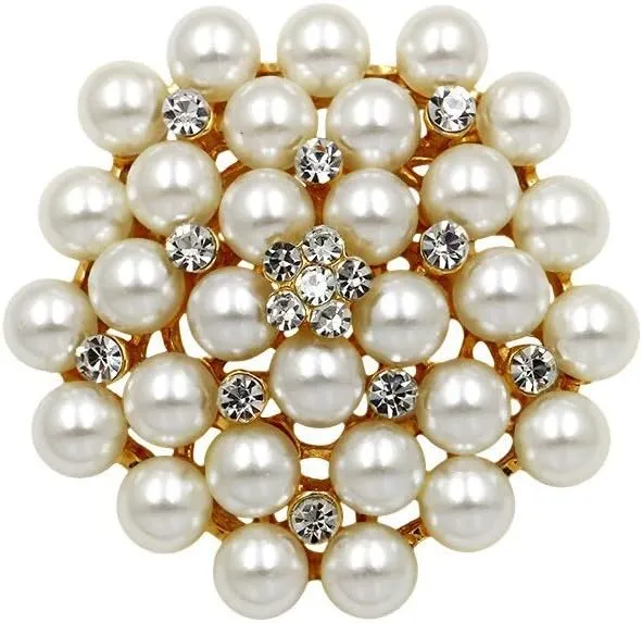 COLORFUL BLING Elegant Imitation Pearl Floral Crystal Brooch Pin for Wedding Bridal Fashion Jewelry