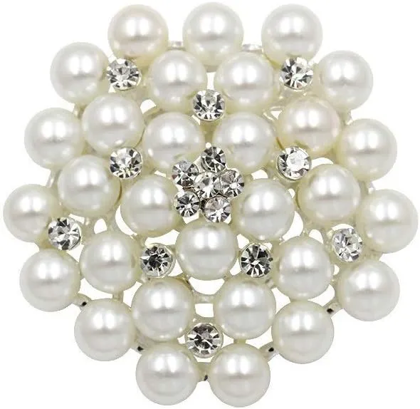 COLORFUL BLING Elegant Imitation Pearl Floral Crystal Brooch Pin for Wedding Bridal Fashion Jewelry