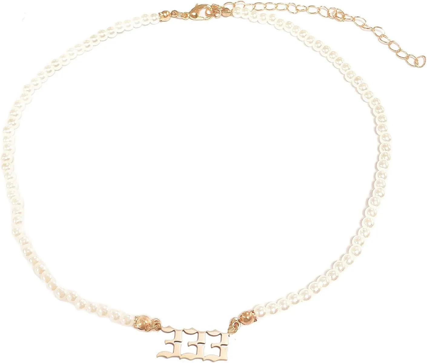 COLORFUL BLING Pearl Beads Angel Number Adjustable Chain Link Necklace 111 222 333 444 555 666 777 888 999 Necklace Old English Necklace Gold Number Necklace Jewelry Numerology Gold Plated