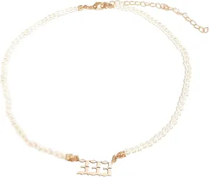 COLORFUL BLING Pearl Beads Angel Number Adjustable Chain Link Necklace 111 222 333 444 555 666 777 888 999 Necklace Old English Necklace Gold Number Necklace Jewelry Numerology Gold Plated