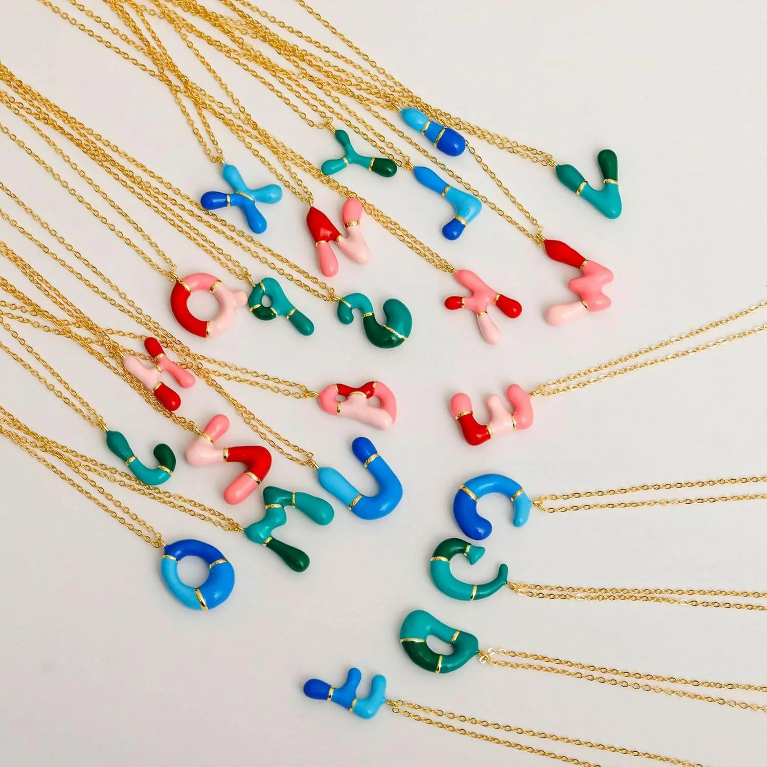 Colorful Bubble Letter Initial Necklace Gold,Balloon Alphabet Name Pendant Dainty Cute 14K Gold Plated Necklaces Jewelry for Women