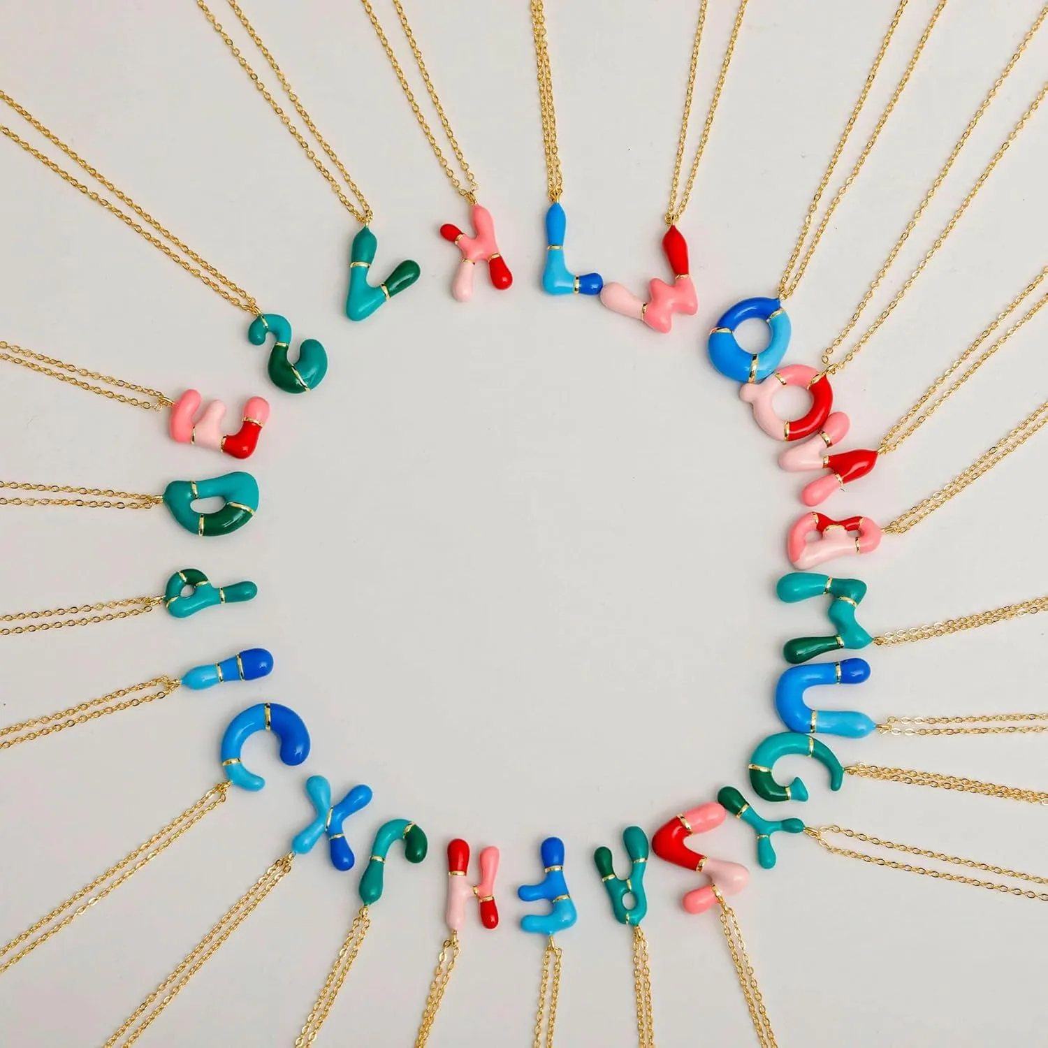 Colorful Bubble Letter Initial Necklace Gold,Balloon Alphabet Name Pendant Dainty Cute 14K Gold Plated Necklaces Jewelry for Women