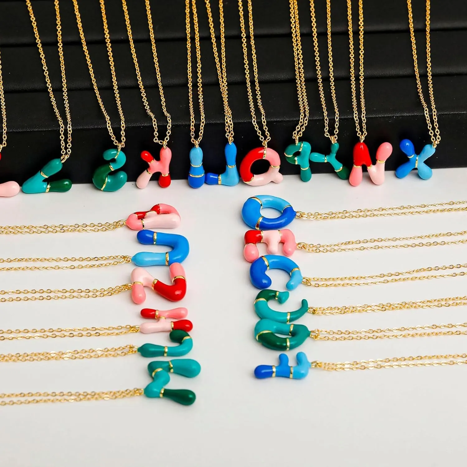 Colorful Bubble Letter Initial Necklace Gold,Balloon Alphabet Name Pendant Dainty Cute 14K Gold Plated Necklaces Jewelry for Women