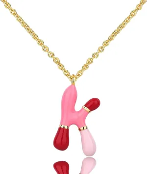 Colorful Bubble Letter Initial Necklace Gold,Balloon Alphabet Name Pendant Dainty Cute 14K Gold Plated Necklaces Jewelry for Women