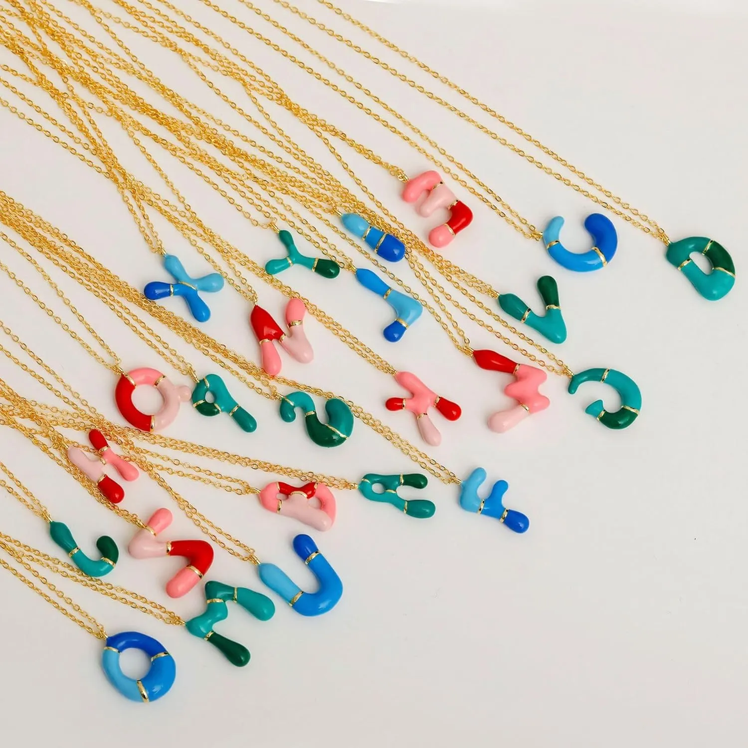 Colorful Bubble Letter Initial Necklace Gold,Balloon Alphabet Name Pendant Dainty Cute 14K Gold Plated Necklaces Jewelry for Women