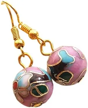 Colorful Handmade Cloisonne Enamel Flower Ball Bead Earrings China Polished Traditional Craft Copper Eardrop Women Jewelry
