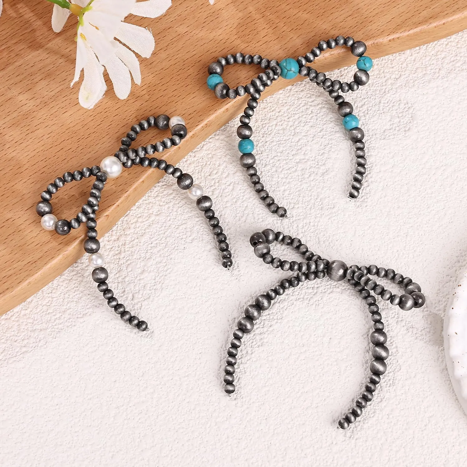 Cooluckday 4Pcs    for Women Cowboy Cowgirl Navajo Pearls Bow Necklace Western Jewelry Boho Beaded Necklaces
