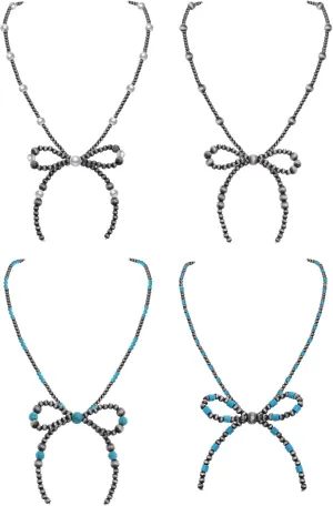 Cooluckday 4Pcs    for Women Cowboy Cowgirl Navajo Pearls Bow Necklace Western Jewelry Boho Beaded Necklaces