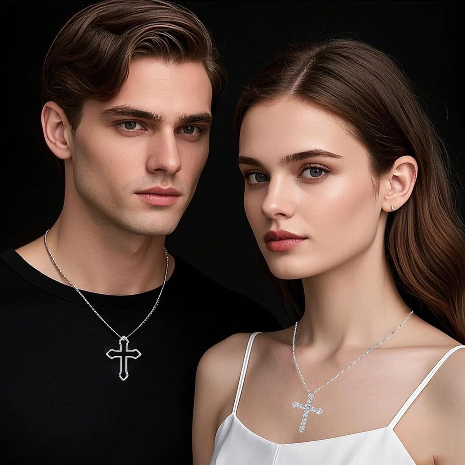 Couples BFF Matching Necklaces 925 Sterling Silver Cross/Yin Yang/Sun Moon/Mountain Wave Pendant Necklace Anniversary Birthday Gifts