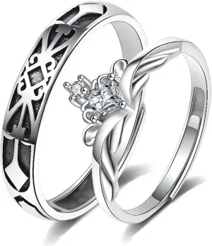 Couples Matching Promise Rings for Women, Men, Her, Him, Best Friend - Set of 2 Adjustable Engagement Wedding Rings, Gift Wrap