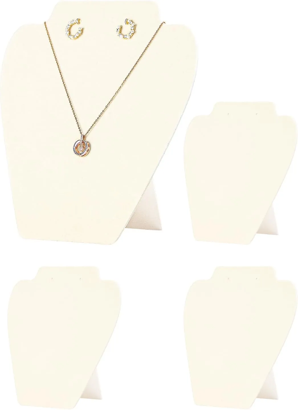 Coward 4 Pcs/Set Velvet Necklace Display for Selling, Jewelry Holder Stand for Show, Necklace Organizer Rack for Store Home Show (Beige)