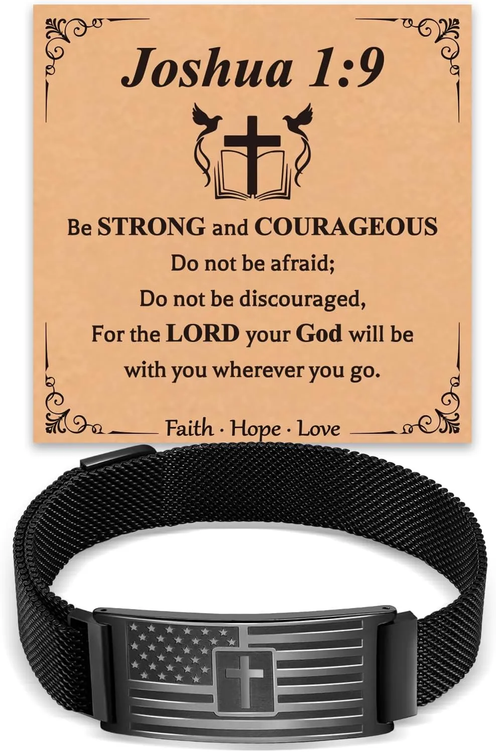 Cross Bracelet for Men,American Flag Stainless Steel Bracelets Bible Verse for Mens Jewelry Gift,2025 Graduation Gifts for Men Him Dad