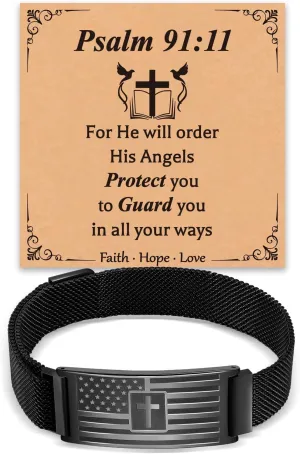 Cross Bracelet for Men,American Flag Stainless Steel Bracelets Bible Verse for Mens Jewelry Gift,2025 Graduation Gifts for Men Him Dad