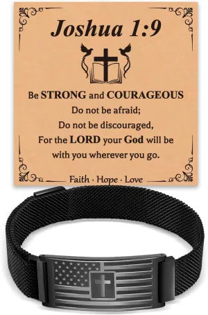 Cross Bracelet for Men,American Flag Stainless Steel Bracelets Bible Verse for Mens Jewelry Gift,2025 Graduation Gifts for Men Him Dad