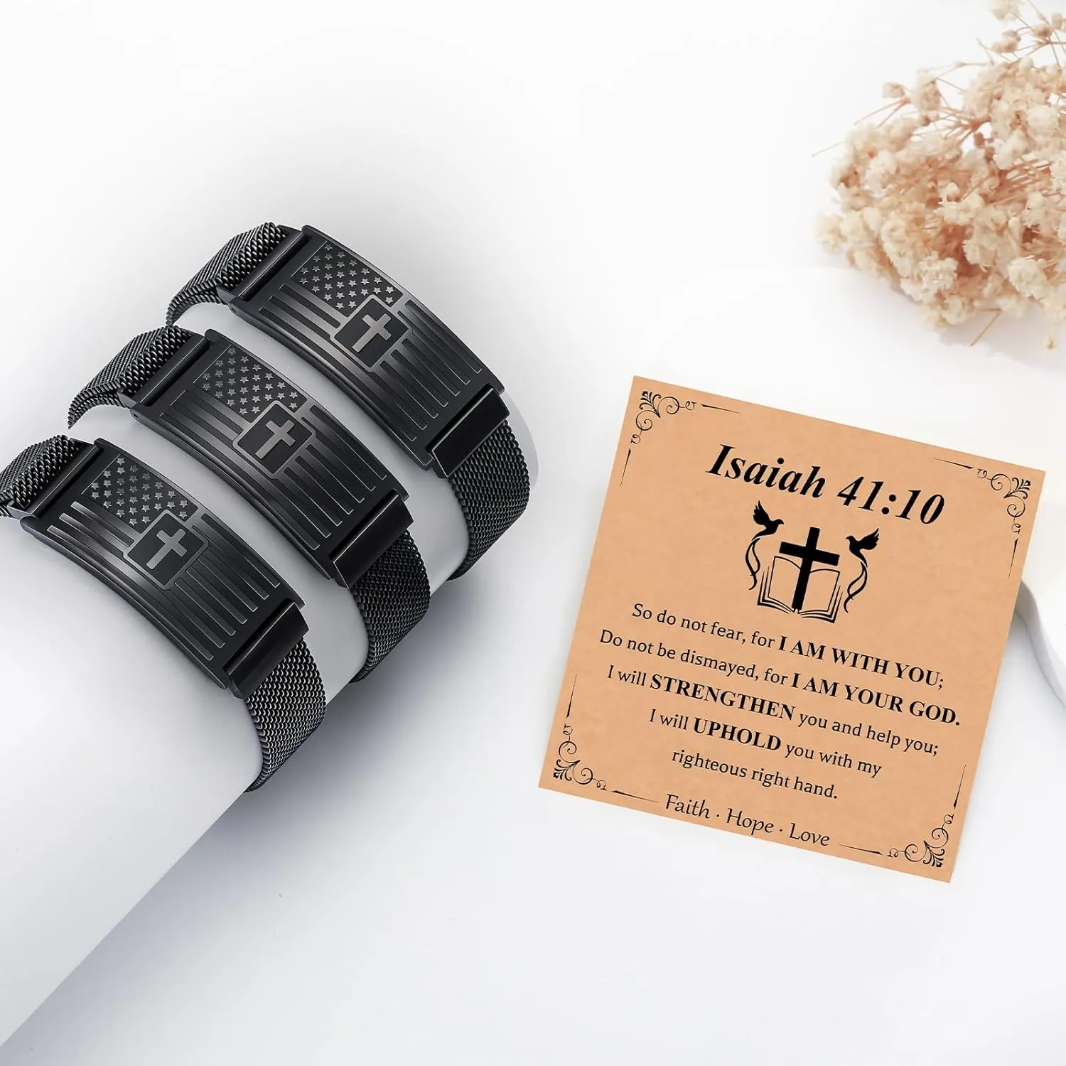 Cross Bracelet for Men,American Flag Stainless Steel Bracelets Bible Verse for Mens Jewelry Gift,2025 Graduation Gifts for Men Him Dad