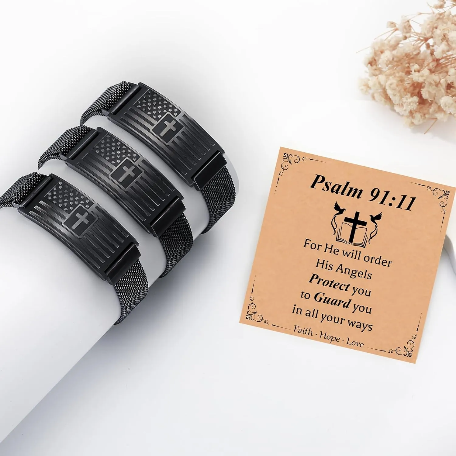 Cross Bracelet for Men,American Flag Stainless Steel Bracelets Bible Verse for Mens Jewelry Gift,2025 Graduation Gifts for Men Him Dad