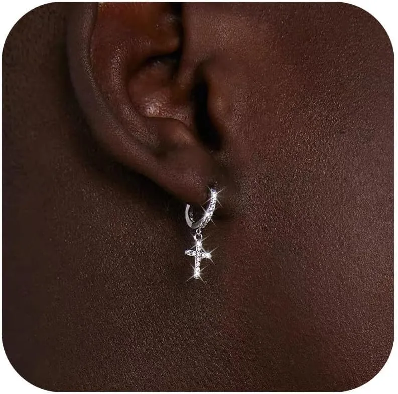 Cross Earrings for Women Men Gold Cross Stud Earrings Rhinestone Cross Hoop Earrings Small Huggie Hoops Earrings Dainty Cross Jewelry Christmas Gifts for Women Men