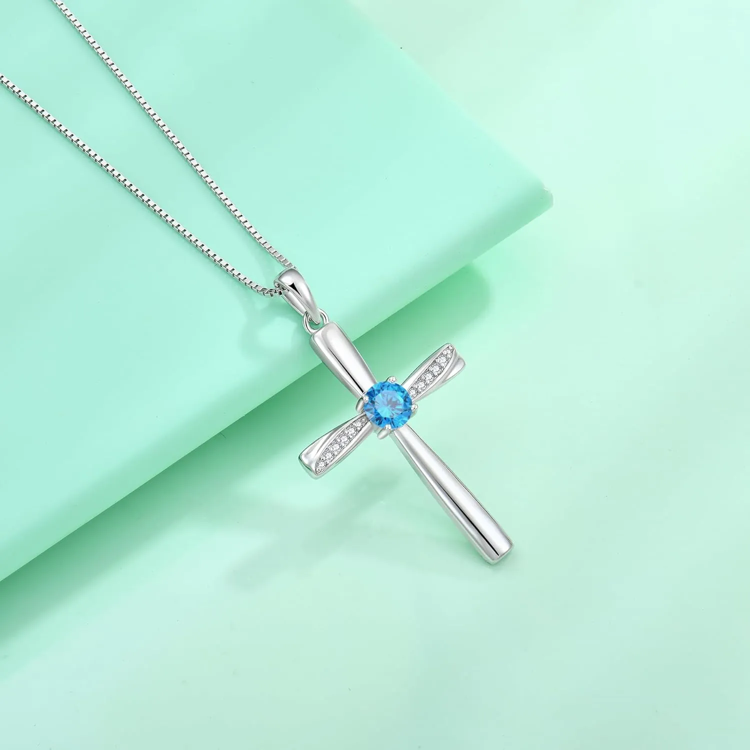 Cross Necklace 925 Sterling Silver Birthstone Pendant Stylish Minimalist Necklace Religious Jewelry Gifts for Women