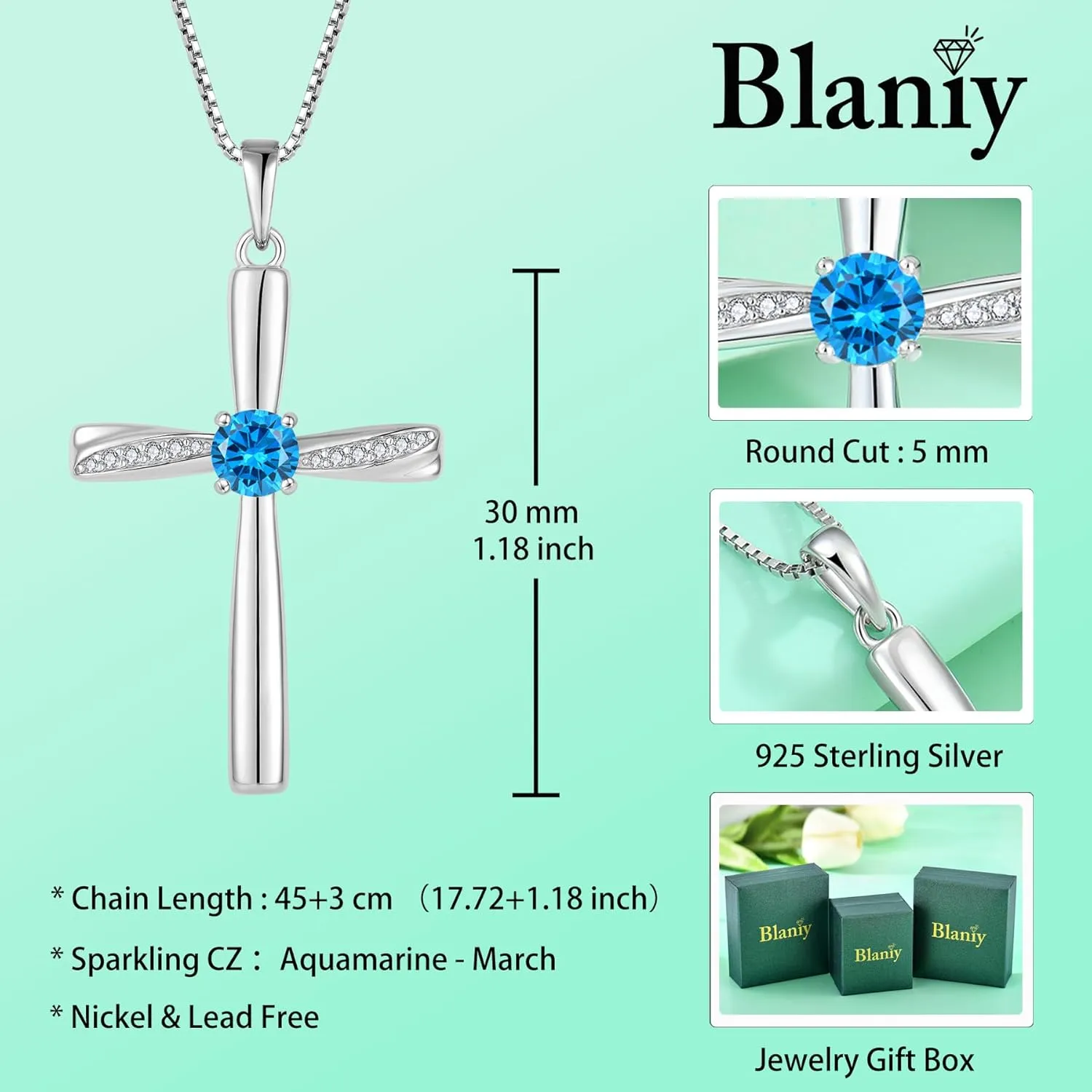 Cross Necklace 925 Sterling Silver Birthstone Pendant Stylish Minimalist Necklace Religious Jewelry Gifts for Women
