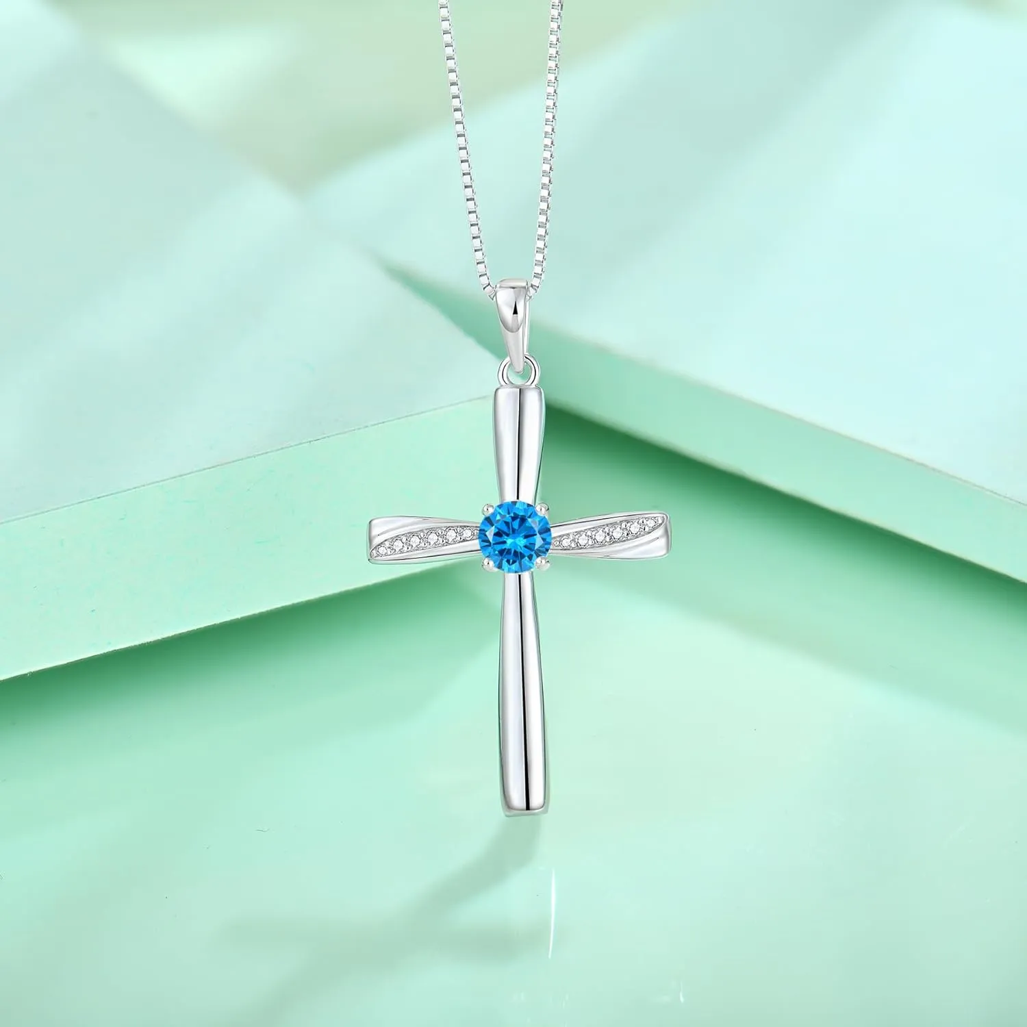 Cross Necklace 925 Sterling Silver Birthstone Pendant Stylish Minimalist Necklace Religious Jewelry Gifts for Women