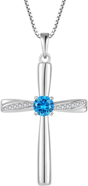 Cross Necklace 925 Sterling Silver Birthstone Pendant Stylish Minimalist Necklace Religious Jewelry Gifts for Women