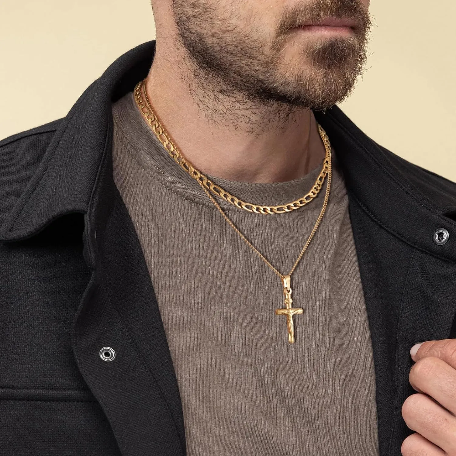 Cross Necklace for Men, Silver Black Gold Stainless Steel Plain Cross Pendant Necklace for Men Box Chain