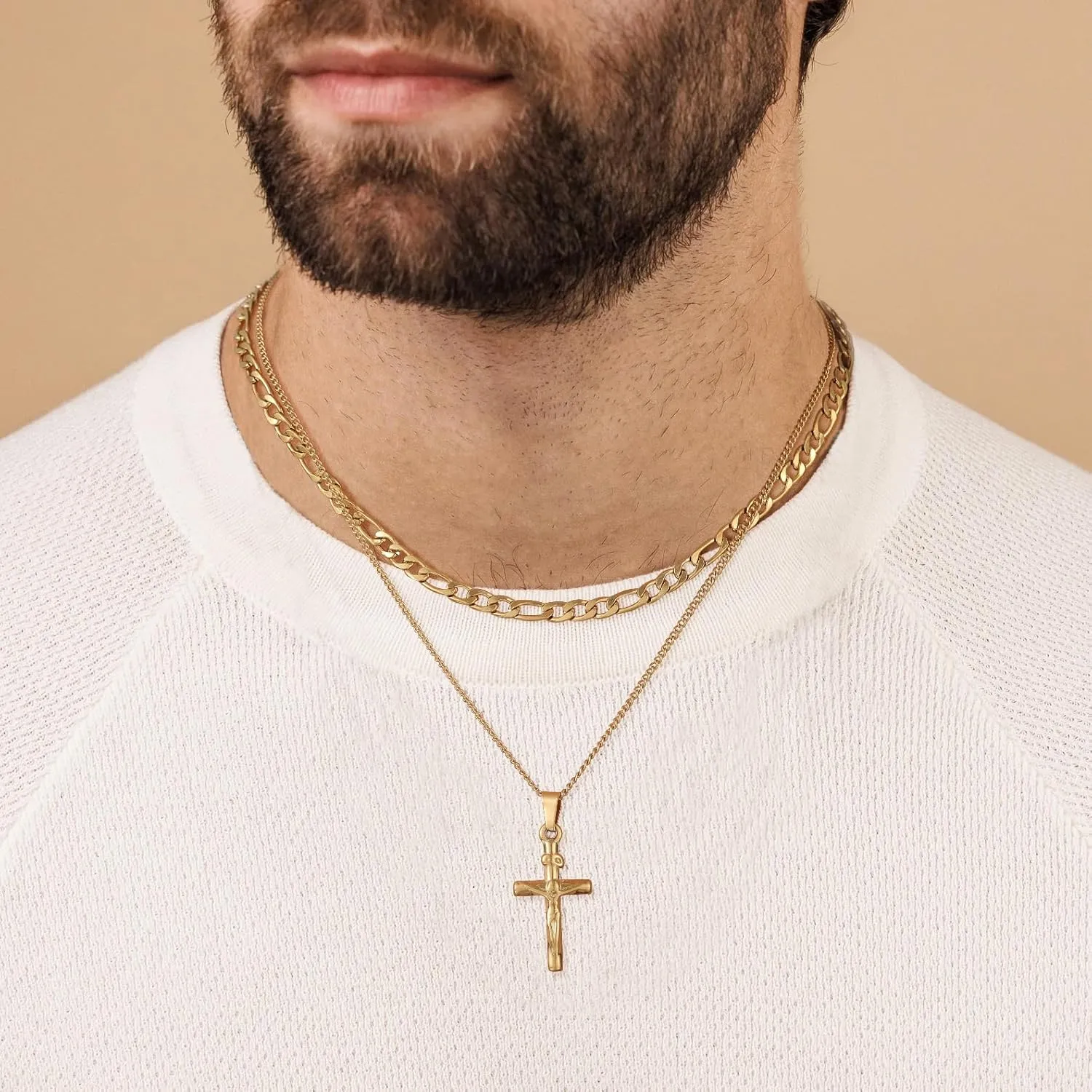 Cross Necklace for Men, Silver Black Gold Stainless Steel Plain Cross Pendant Necklace for Men Box Chain