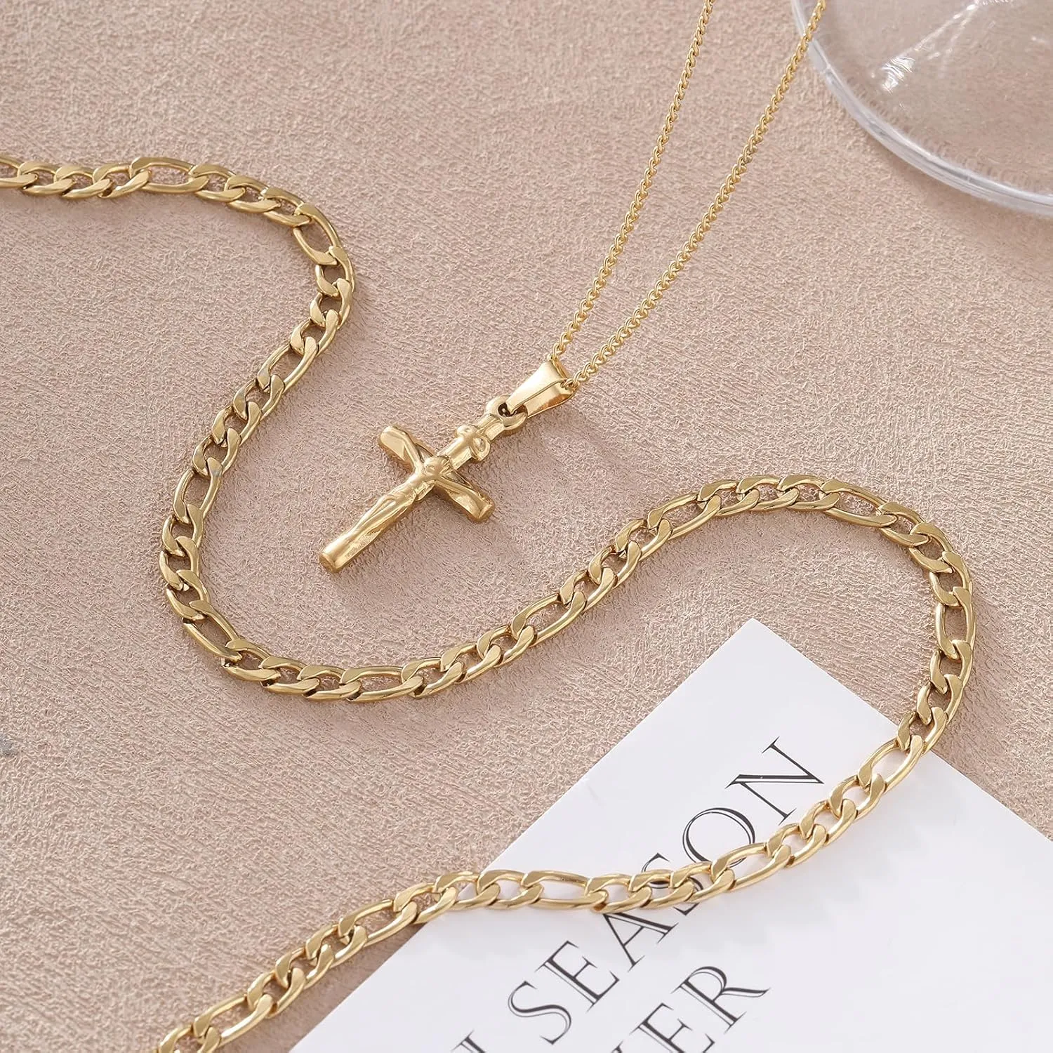 Cross Necklace for Men, Silver Black Gold Stainless Steel Plain Cross Pendant Necklace for Men Box Chain